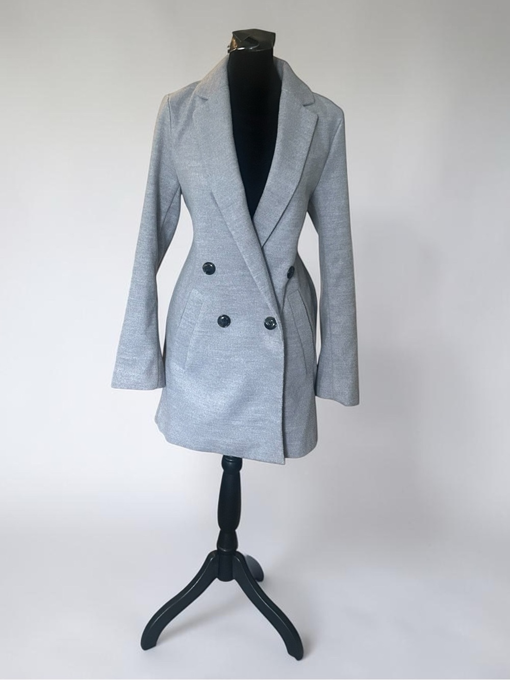 H&M Women's Gray Double-Breasted Lined Mid-Length Peacoat Coat Long Sleeve 0
